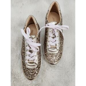 NWD JIMMY CHOO Monza Glittered Metallic Leather Sneakers Sz 35 Gold